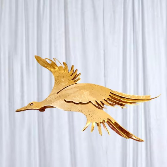 Sterling Silver Flying Goose Duck Brooch Pin HANDMADE Gold Wash - Picture 2 of 13